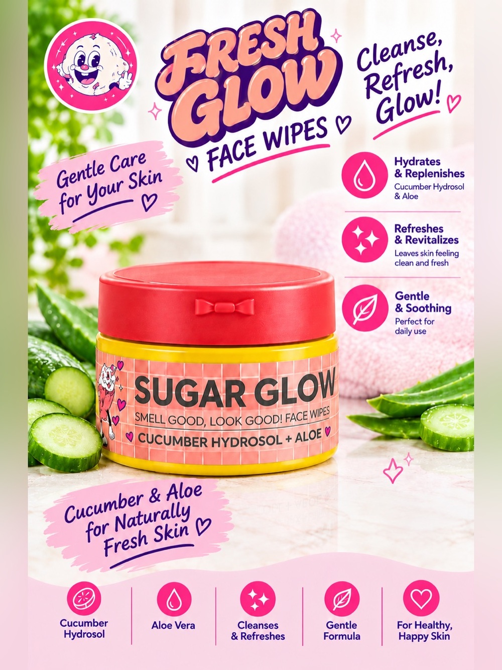 ✨ NEW ✨ Sugar Glow Cucumber Hydrosol + Aloe Face Wipes Pads ✨